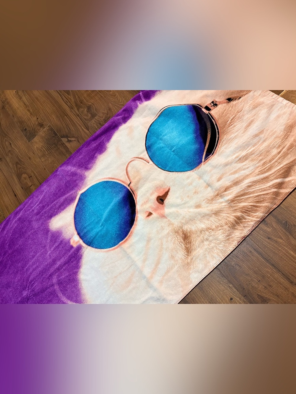 Source Unknown Cat Beach Towel with Blue Sunglasses - Purple/White